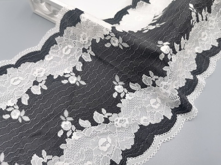 Эластичное кружево, 23см, серо-черное и молоко (Арт: EK-2760), м