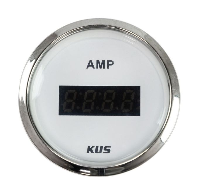 Амперметр цифровой -/+50 А, белый циферблат, нержавеющий ободок, д. 52 мм