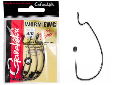 Крючки офсетные Gamakatsu WORM EWG HOOKS SIL STOPPER BLACK №4/0, 4шт.