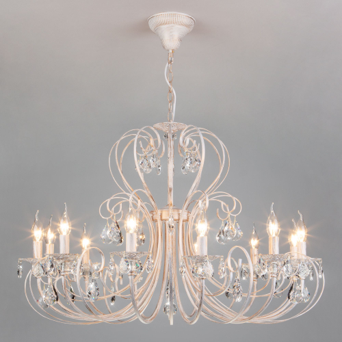 Люстра подвесная с хрусталем 3305/12 белый с золотом / прозрачный хрусталь