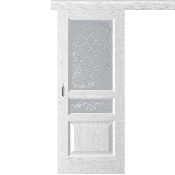 Фото одностворчатой двери купе Атлант 2 ясень белая эмаль со стеклом
