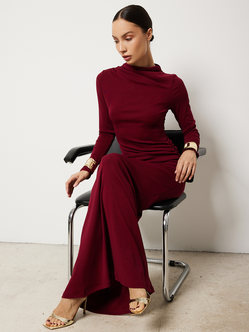 Платье вечернее праздничное длинное с драпировкой