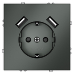 Розетка встраиваемая VOLTUM S70 с заземлением и защитными шторками, 16А, с USB, A+A, (титан)