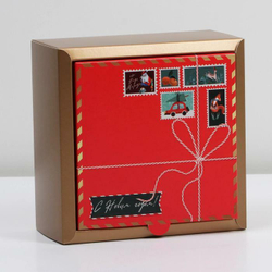 Коробка складная одиночная Квадрат «Новогодняя почта», 15*15*7 см, 1 шт.