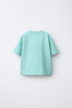 ZARA ФУТБОЛКА С АНИМАЛИСТИЧЕСКИМ ПРИНТОМ, БИРЮЗОВЫЙ