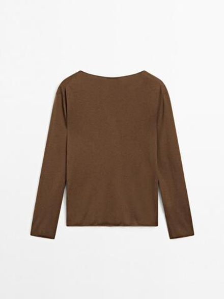 Massimo Dutti Свитер с воротником лодочкой из смесовой шерсти, тоффи