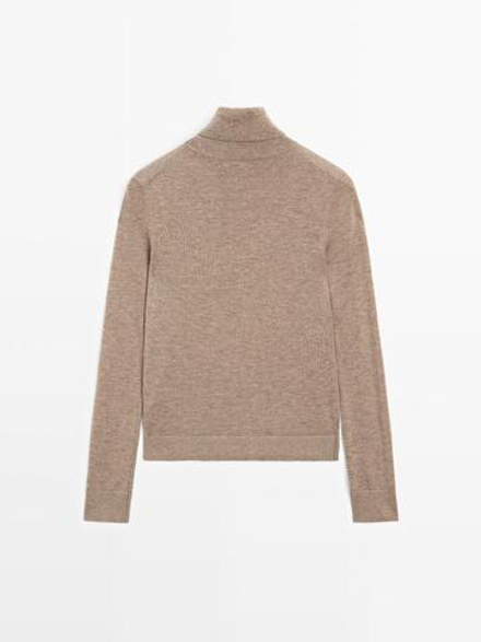 Massimo Dutti Свитер из смесовой шерсти с высоким воротником, кротово-коричневый