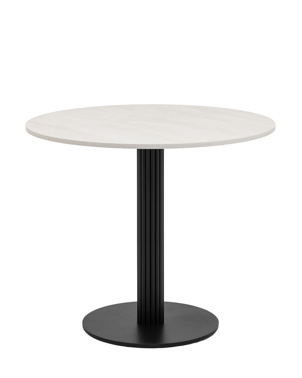 Стол круглый Фризбин D90, столешница МДФ ледяной камень, основание металл черный
