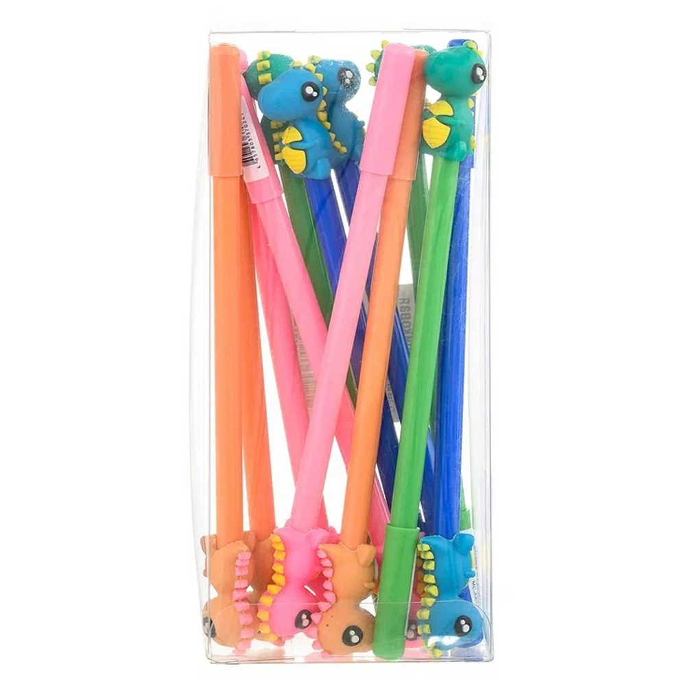 Ручка шариковая, Basir, синие чернила, серия "Динозаврик", цветной корпус с фигуркой, 12 шт