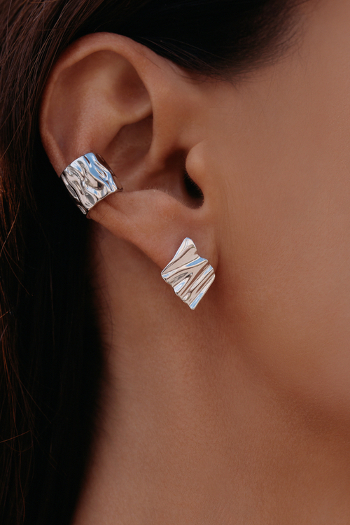 Серьги "Мятые пластины" миниатюрные