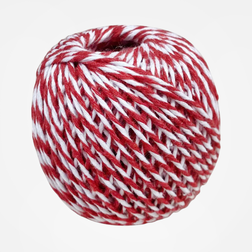 Красно-белый хлопковый шпагат, 75 м (ширина 1,5- 2 мм)