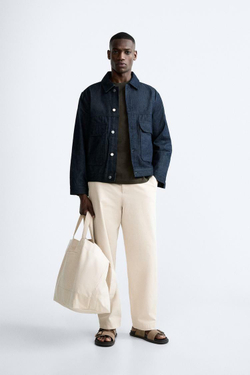 ZARA ХОЛЩОВАЯ СУМКА-ШОПЕР, БЕЛЫЙ ЭКРЮ