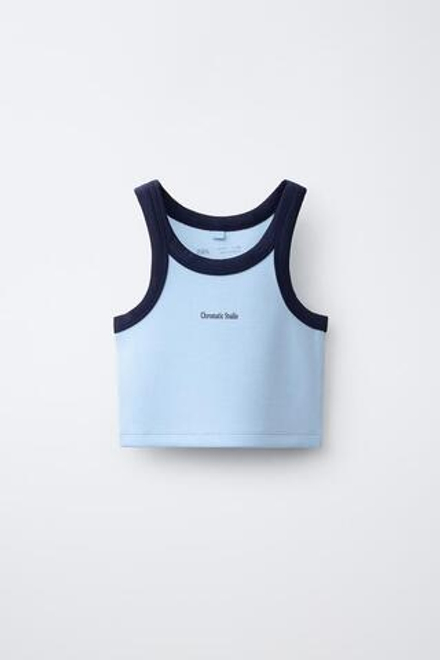 ZARA УКОРОЧЕННЫЙ ТОП ИЗ МОДАЛА, НЕБЕСНО-ГОЛУБОЙ