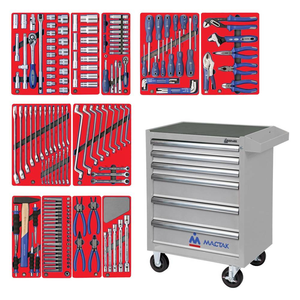 Набор инструментов "МАСТЕР" в серой тележке, 205 предметов МАСТАК 52-06205G