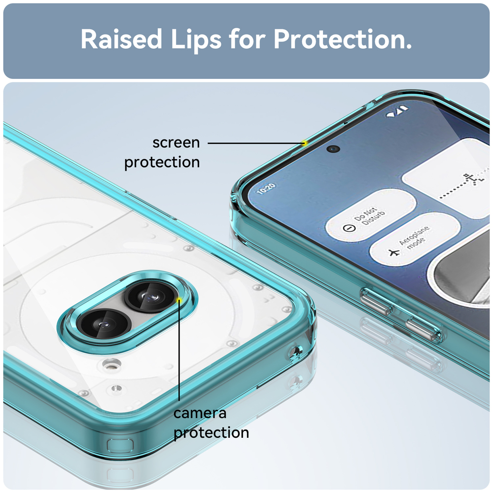 Чехол прозрачный для Nothing Phone 2a и 2a Plus, боковые рамки бирюзового цвета, увеличенные защитные свойства, мягкий отклик кнопок