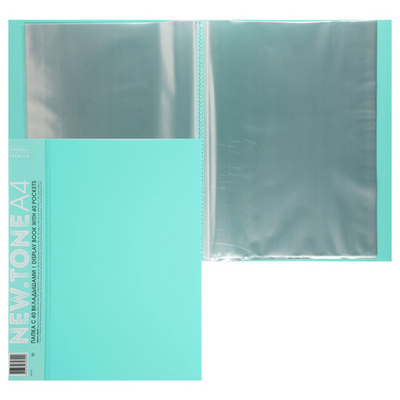 Папка с вкладышами Hatber NEWtone Pastel, A4, кор. 21 мм, 600 мкм, мята, пластик, 40 в., 1 шт