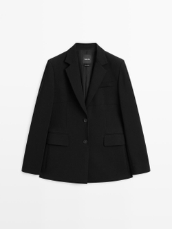 Massimo Dutti Блейзер из крепа с двумя пуговицами, черный