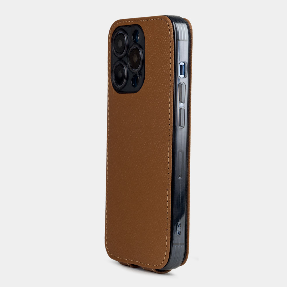 Чехол для iPhone 14 Pro Max из кожи сафьяно, цвета карамель