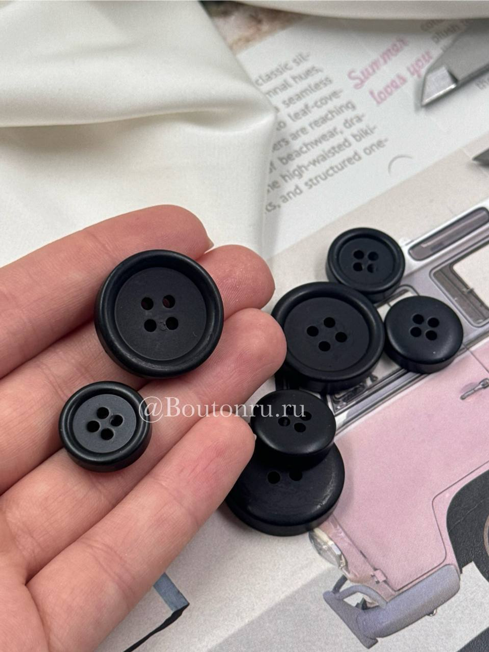 Пуговицы на прокол высокие черные матовые