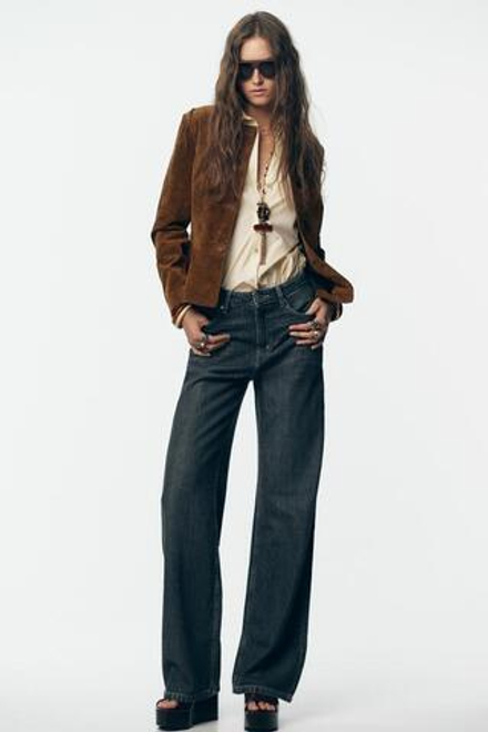 ZARA ДЖИНСЫ Z1975 ПРЯМОГО КРОЯ С ВЫСОКОЙ ПОСАДКОЙ, ЗЕЛЕНОВАТО-СИНИЙ