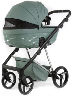 Детская коляска Adamex Quantum Superstar Deluxe 2 в 1 Q-STAR150-K (СЕРО-ЗЕЛЕН.КОЖА+СЕРО-ЗЕЛЕН.ДНО+ХРОМ.РАМА)
