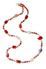 Бусы из агата, сердолика, флюорита, с резным слоником