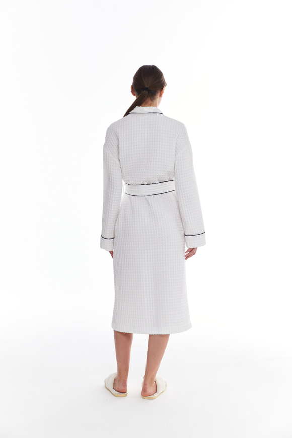 Вафельный халат с кантом белый