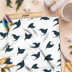 Ткань премиум бифлекс темные эскизы птиц на белом