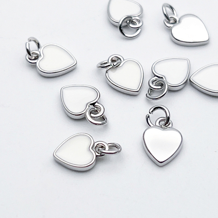 Подвеска Сердце, цвет серебро (родий) + белый, размер 8*6,5 мм, цена за 1 шт