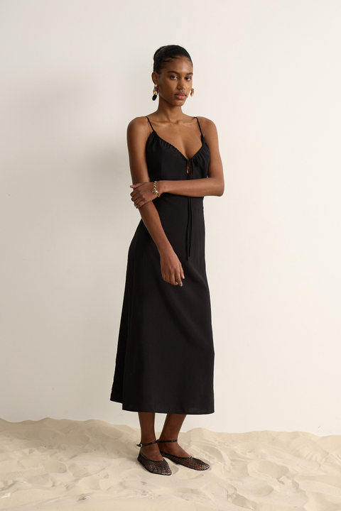 Платье миди из вискозы на бретелях