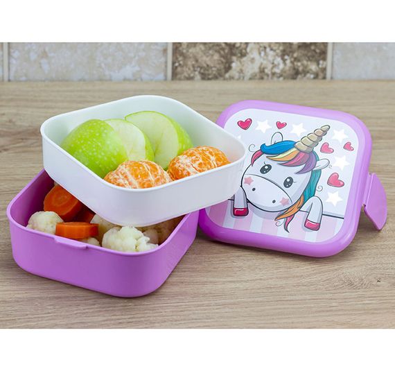 Yemək qabı \ Контейнер для обеда «Единорог», 2 отделения, 400+400 мл, цвет розовый