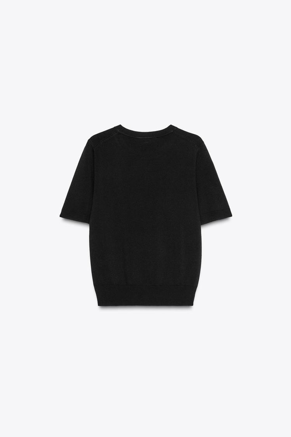 ZARA БАЗОВЫЙ ОДНОТОННЫЙ ТРИКОТАЖНЫЙ ТОП С КОРОТКИМИ РУКАВАМИ, ЧЕРНЫЙ