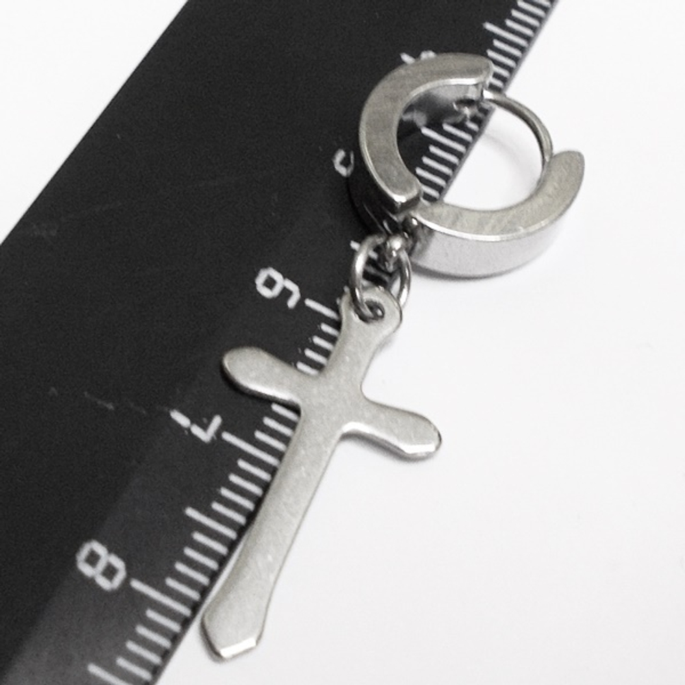 Серьга кольцо "Крест" (24х13мм) стальная для прокола и украшения пирсинга ушей. Цена за 1 штуку