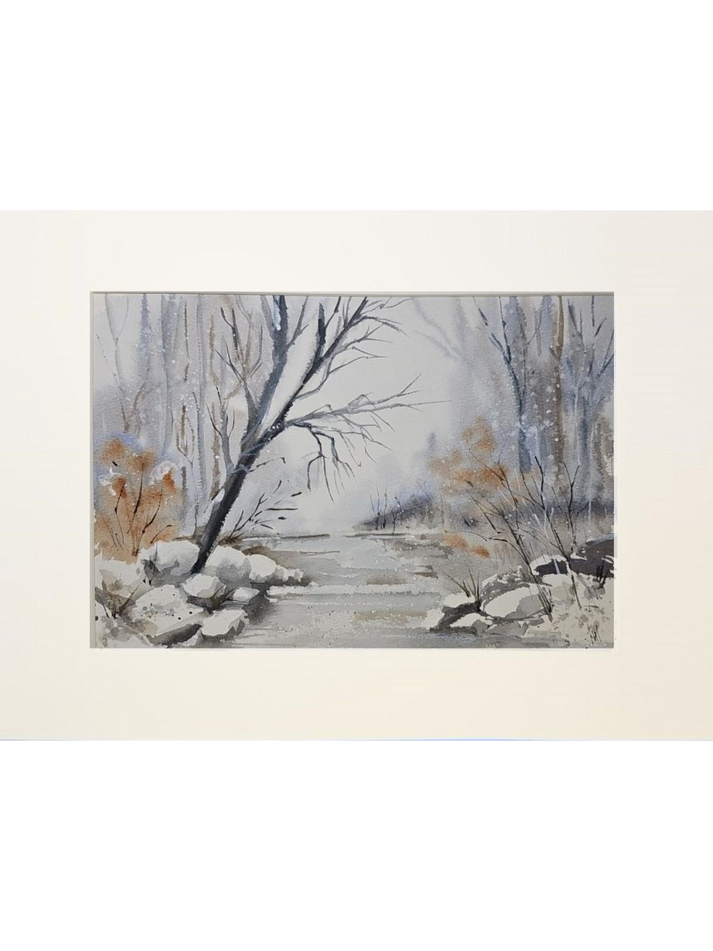 Картина авторская акварельная в паспарту 30х40 см на стену для интерьера "Предзимье"