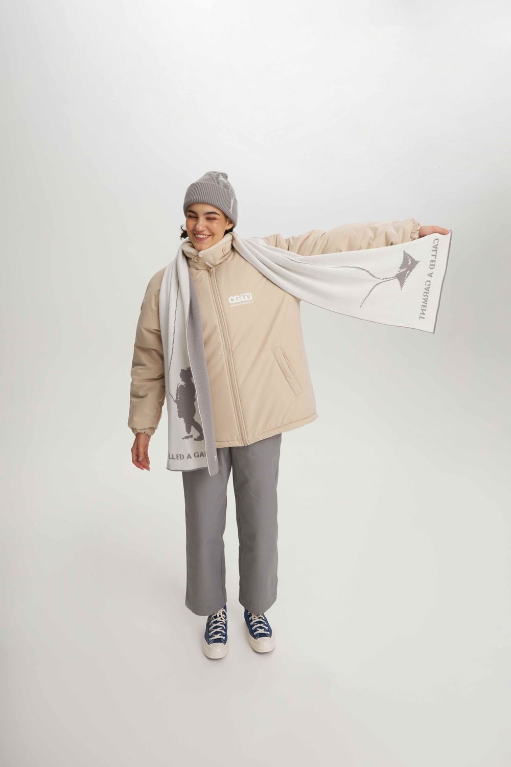 Шарф Called a Garment Kite Reversible Серо-молочный