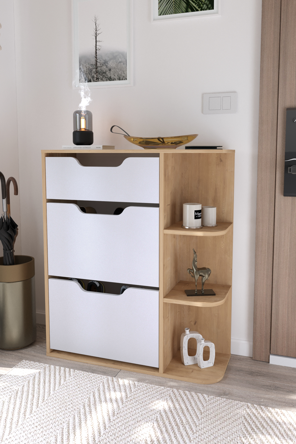 Обувница SMYRNA - дуб/белый