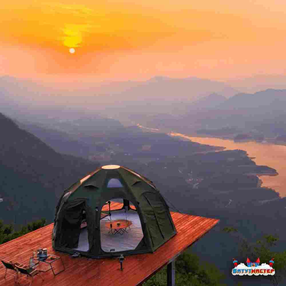 Пневмокаркасная юрта «Гармония» 5×5×2,5 м — для глэмпинга из ПВХ, зелёная