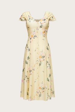 ПЛАТЬЕ-МИДИ ИЗ ЖЕЛТОГО ХЛОПКА С ЛЮРЕКСНЫМ НАПЫЛЕНИЕМ