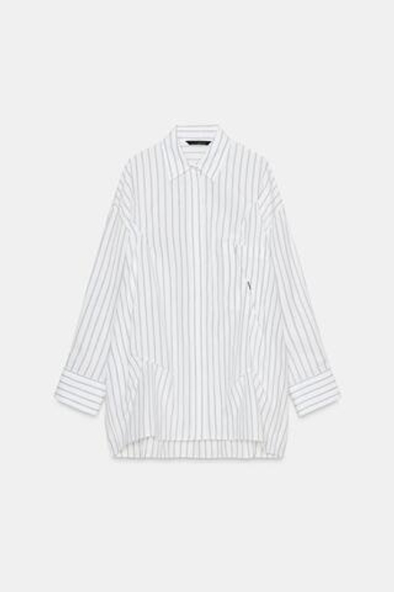 ZARA РУБАШКА ОВЕРСАЙЗ ИЗ ПОПЛИНА С ДЕКОРАТИВНОЙ СТРОЧКОЙ, БЕЛЫЙ/ЧЕРНЫЙ