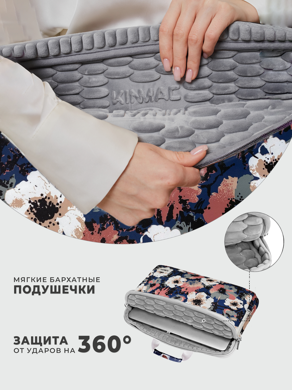 Сумка для ноутбука 15,6" и 17" с ремнем на плечо и большим карманом спереди (Цветы)