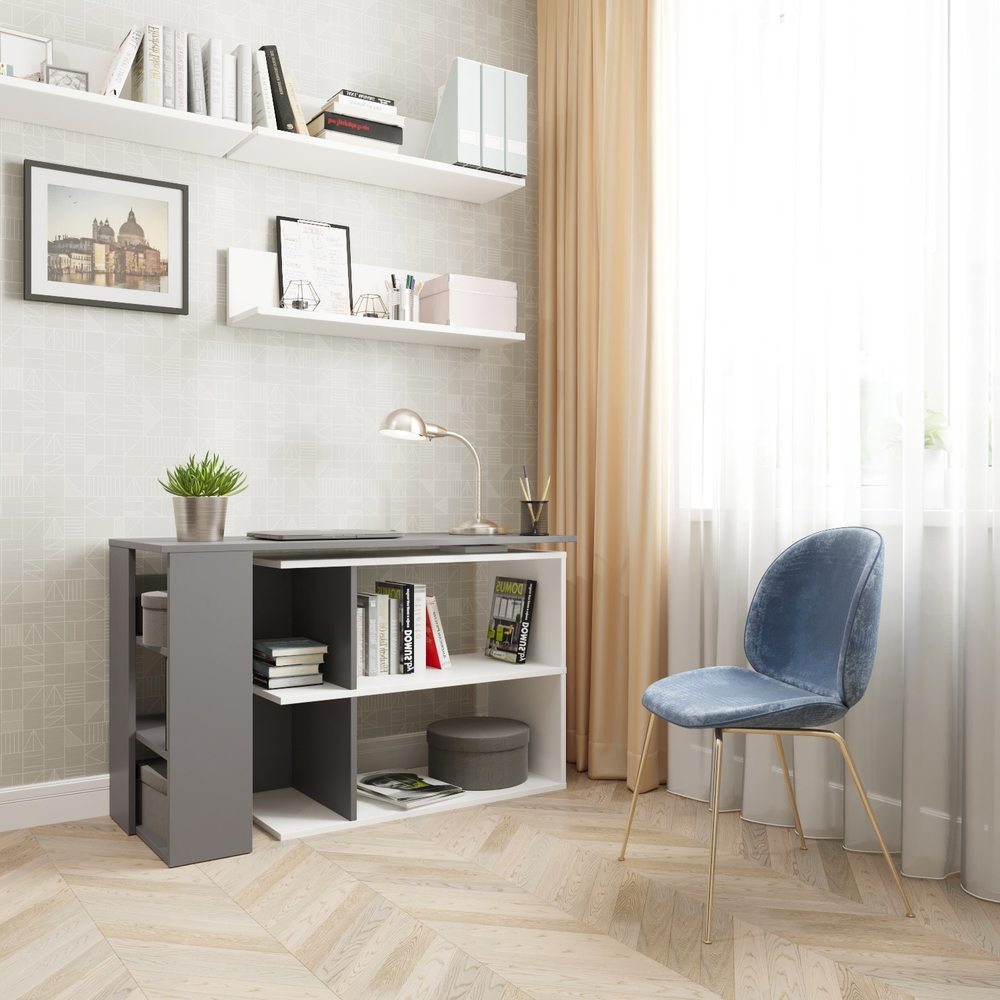 Угловой поворотный стол ДОМУС СТР08 белый/красный (левый), 135х50 см