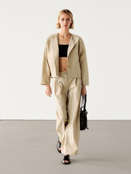 Massimo Dutti Брюки с защипами и широкими штанинами, бежевый
