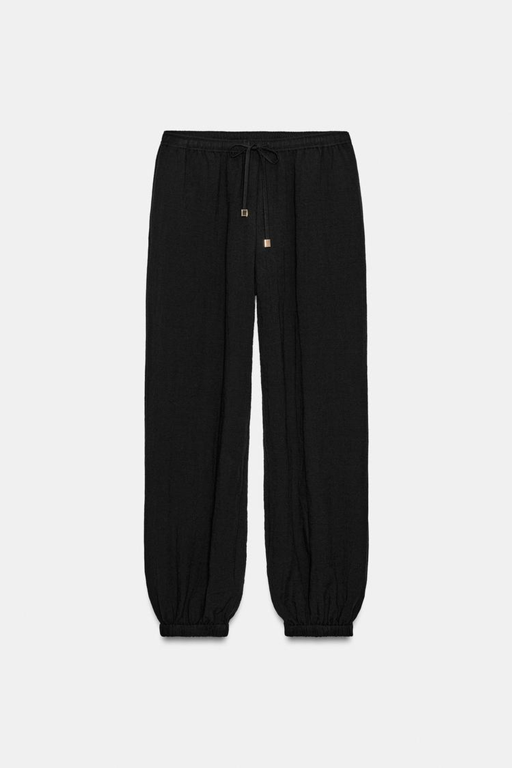 ZARA ШИРОКИЕ БРЮКИ НА РЕЗИНКЕ, ЧЕРНЫЙ