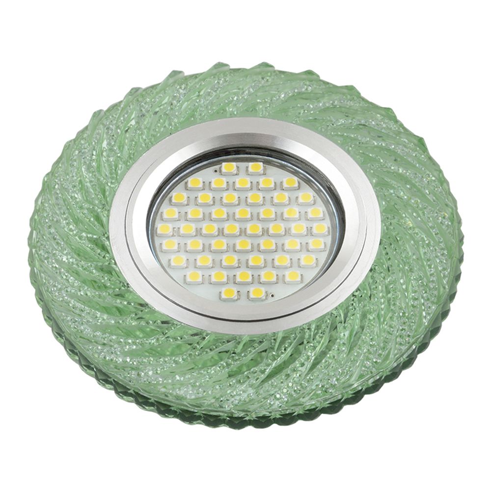 DLS-L137 GU5.3 GLASSY/GREEN Светильник декоративный встраиваемый, серия Luciole. Без лампы, цоколь GU5.3. Доп. светодиодная подсветка 3Вт. Стекло. Зер