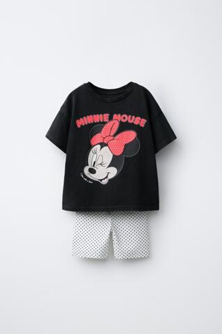 ZARA КОМПЛЕКТ ИЗ ФУТБОЛКИ И ЛЕГИНСОВ В ГОРОШЕК MINNIE MOUSE © DISNEY, ЧЕРНЫЙ/БЕЛЫЙ