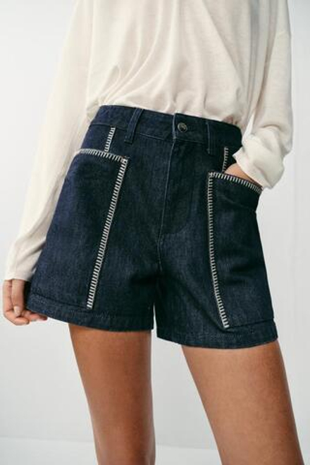 ZARA ШОРТЫ Z1975 С ВЫШИВКОЙ, СИНИЙ