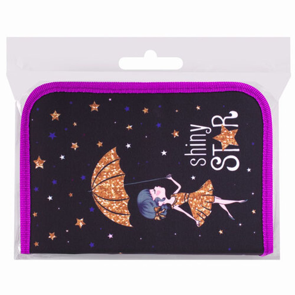 Пенал BRAUBERG, 1 отделение, 2 откидные планки, полиэстер, 21х14 см, "Shiny star", 270312