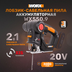 Лобзик-сабельная пила аккумуляторный WORX WX550.9 Axis