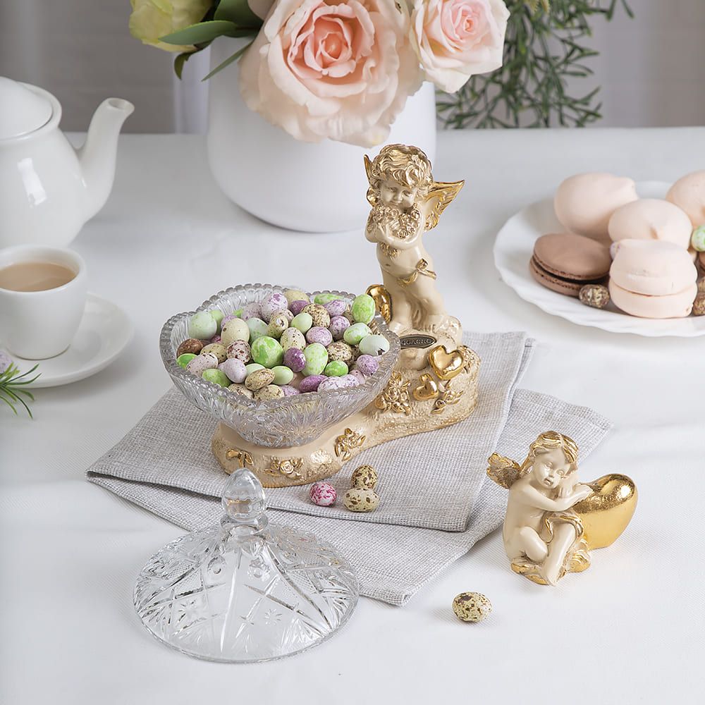 Сахарница стеклянная с крышкой Ангел Роуз Айвори