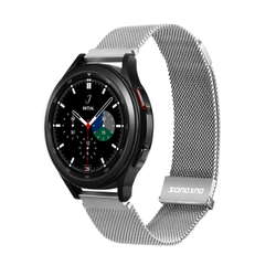 Ремешок из нержавеющей стали серебристого цвета от Dux Ducis для смарт часов Samsung Galaxy Watch 3, 4, 5, 6 и 7 (размер крепления 20мм), серия Milanese Series (миланская петля)